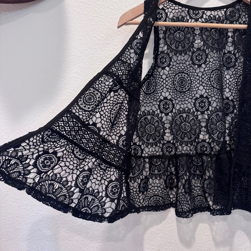 Boho Summer Festival Black Lace Layering Vest Whimsigoth DarkCottage Capsule 70s